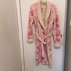 Super Soft Womens Bath Robe White and Pink One Size